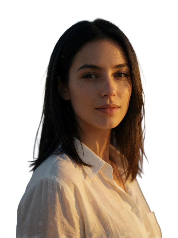 Cypriot woman with dark straight hair and a relaxed, friendly expression